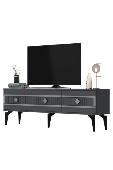DemonteHome  Novadh Tv Sehpası Alt Modül Ve Konsol 2 Li Salonn Takımı Antrasit Gümüş - 7