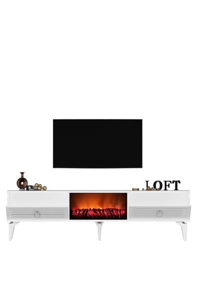 DemonteHome  Aronadh Tv Sehpası (ALT MODÜL) Şömineli Beyaz - 4