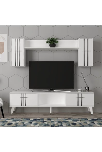 DemonteHome  ASELDH TV ÜNİTESİ TAKIMI BEYAZ-GÜMÜŞ - 2