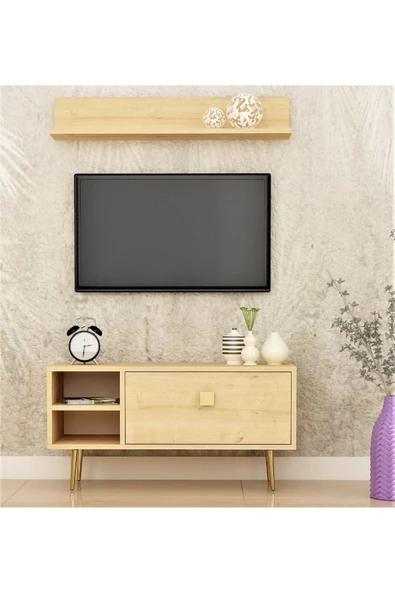 DemonteHome  BİRİCİKDH 3 RAFLI KAPAKLI TV ÜNİTESİ SAFİRMEŞE ALTIN