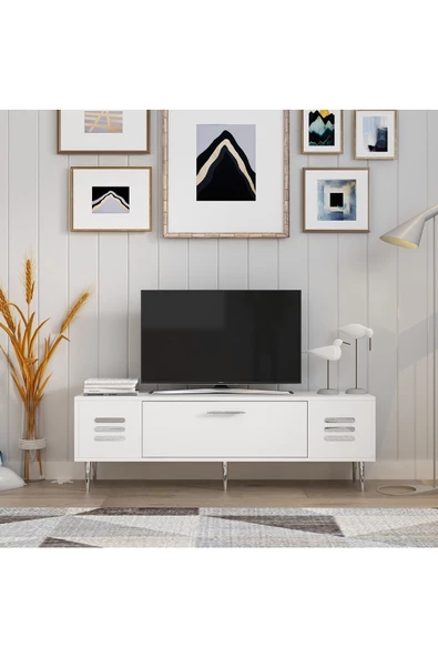 DemonteHome  PARADİSEDH KAPAKLI TV ÜNİTESİ BEYAZ GÜMÜŞ