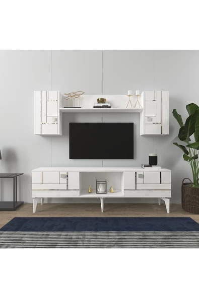 DemonteHome  MADERADH TV ÜNİTESİ BEYAZ GÜMÜŞ