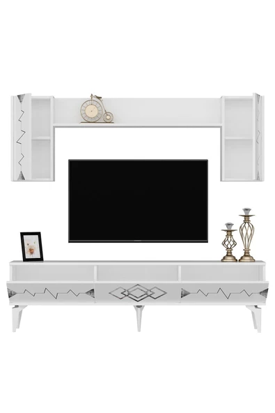 DemonteHome  RİTİMDH 180 CM TV ÜNİTESİ TAKIMI BEYAZ GÜMÜŞ - 6