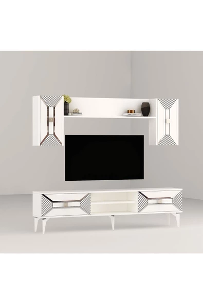 DemonteHome  Yumedidh Tv Ünitesi Takımı Beyaz Gümüş - 4