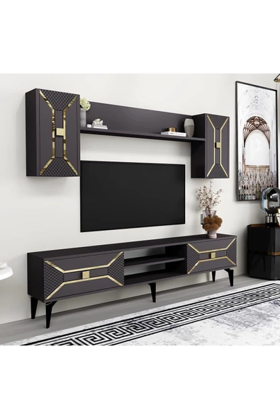 DemonteHome  Yumedi Tv Ünitesi Takımı Antrasit-Altın - 2
