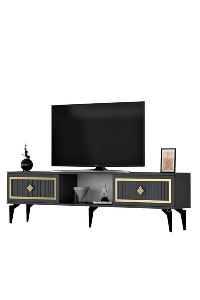 DemonteHome  NİLDH 150 CM TV SEHPASI ANTRASİT ALTIN - 4
