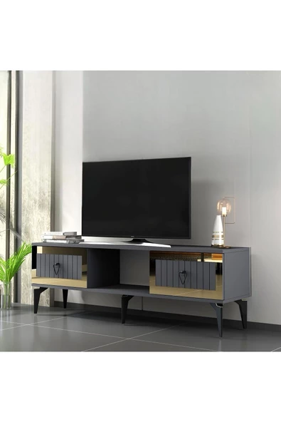 DemonteHome  Lindadh Tv Sehpası (ALT MODÜL) Antrasit Altın