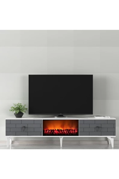 DemonteHome  VARNADH TV SEHPASI ŞÖMİNELİ (ALT MODÜL ) BEYAZ-ANTRASİT