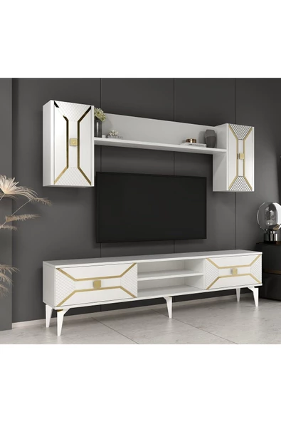 DemonteHome  Yumedi Tv Ünitesi Takımı Beyaz-Altın - 2