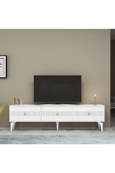 DemonteHome  MİDASDH TV STAND (ALT MODÜL) BEYAZ-ALTIN