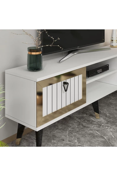 DemonteHome  LİDYADH TV STAND BEYAZ-ALTIN - 3