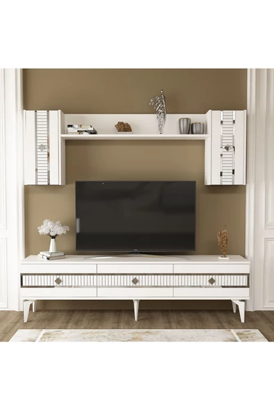 DemonteHome  NOVADH TV ÜNİTESİ TAKIMI BEYAZ-GÜMÜŞ