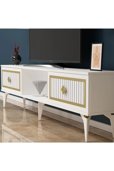 DemonteHome  NİLDH 150 CM TV ÜNİTESİ BEYAZ ALTIN - 3