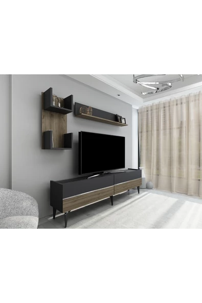 DemonteHome  TEDYDH TV ÜNİTESİ TAKIMI ANTRASİT-CEVİZ-GÜMÜŞ - Resim 2
