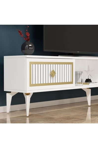 DemonteHome  NİLDH 150 CM TV ÜNİTESİ BEYAZ ALTIN - 4