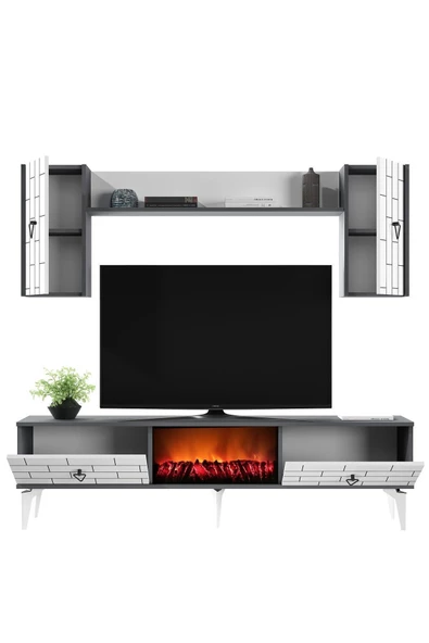 DemonteHome  VARNADH ŞÖMİNELİ TV ÜNİTESİ ANTRASİT BEYAZ - 3