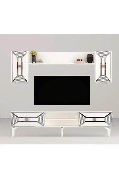 DemonteHome  Yumedidh Tv Ünitesi Takımı Beyaz Gümüş - 7