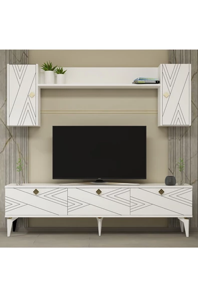 DemonteHome  TOUCHDH TV ÜNİTESİ TAKIMI BEYAZ-BEYAZ