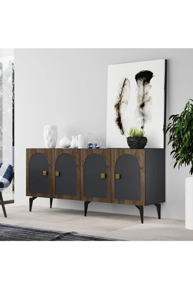 DemonteHome  OWENDH TV ÜNİTESİ,KONSOL 2'Lİ SALON TAKIMI ANTRASİT-(CEVİZ DESEN) - Resim 3