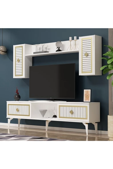 DemonteHome  NİLDH 150 CM TV ÜNİTESİ BEYAZ ALTIN - 2