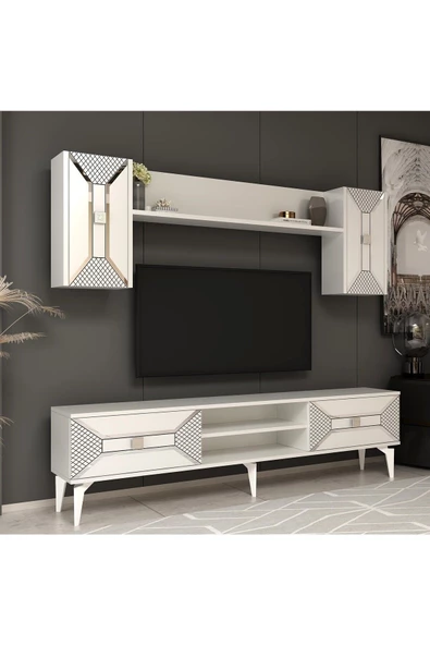 DemonteHome  Yumedidh Tv Ünitesi Takımı Beyaz Gümüş - 2