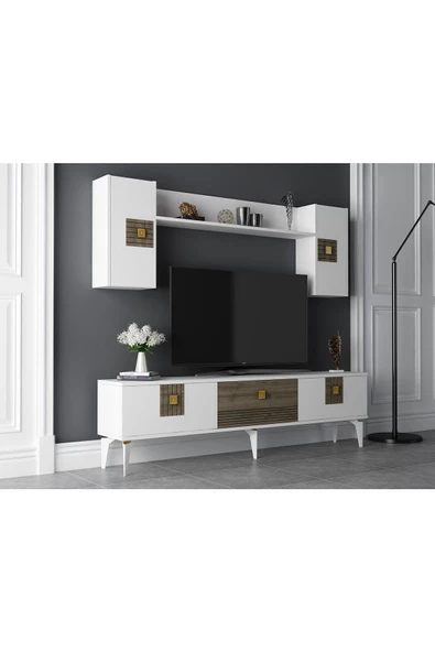 DemonteHome  LUNADH 180 CM TV ÜNİTESİ BEYAZ CEVİZ