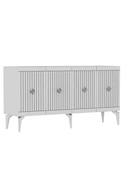 DemonteHome  MİDASDH 180 CM TV SEHPASI (ALT MODÜL) VE 4 KAPAKLI KONSOL 2'Lİ SALON TAKIMI BEYAZ -GÜMÜŞ - 6