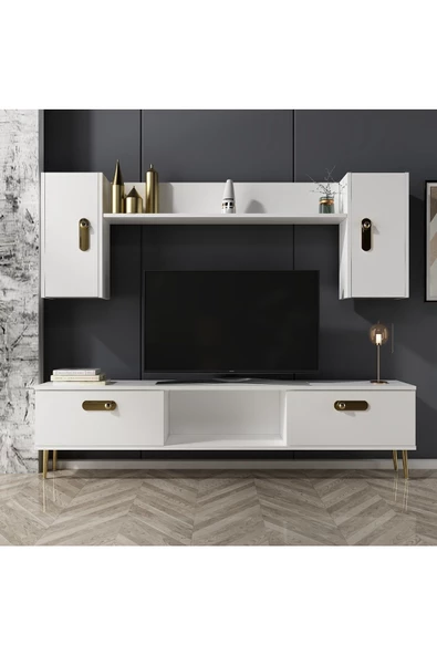 DemonteHome  RİVADH TV ÜNİTESİ TAKIMI BEYAZ-BEYAZ
