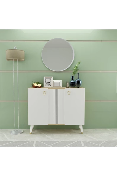 DemonteHome  HONEYDH 2 KAPAKLI 4 RAFLI KONSOL SAFİRMEŞE BEYAZ