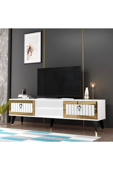 DemonteHome  LİDYADH TV STAND BEYAZ-ALTIN - 2