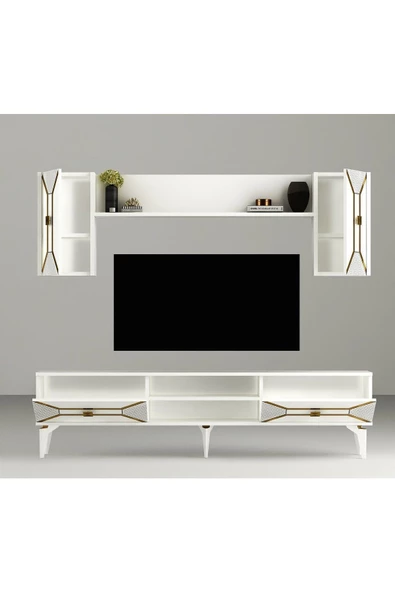 DemonteHome  Yumedi Tv Ünitesi Takımı Beyaz-Altın - 5
