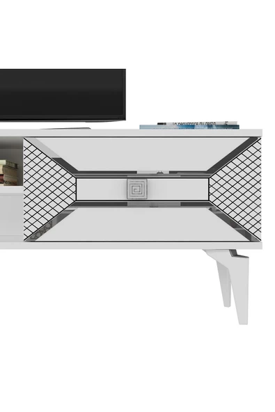 DemonteHome  Yumedidh Tv 2 Raflı 2 Kapaklı Tv Ünitesi Beyaz Gümüş - 7