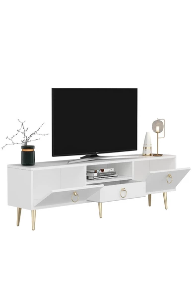 DemonteHome  DROPDH TV ÜNİTESİ BEYAZ ALTIN - 4