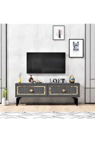 DemonteHome  VENNADH 120 CM TV ÜNİTESİ ANTRASİT ALTIN