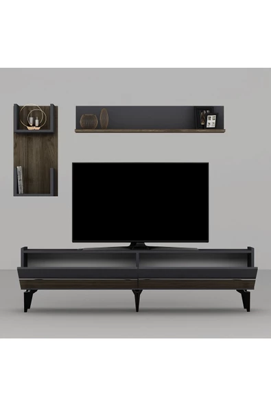 DemonteHome  TEDYDH TV ÜNİTESİ TAKIMI ANTRASİT-CEVİZ-GÜMÜŞ - Resim 4