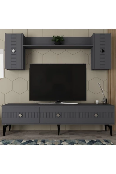 DemonteHome  MİDASDH TV ÜNİTESİ TAKIMI ANTRASİT-GÜMÜŞ