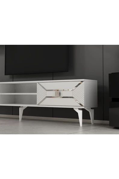 DemonteHome  Yumedidh Tv Ünitesi Takımı Beyaz Gümüş - 3