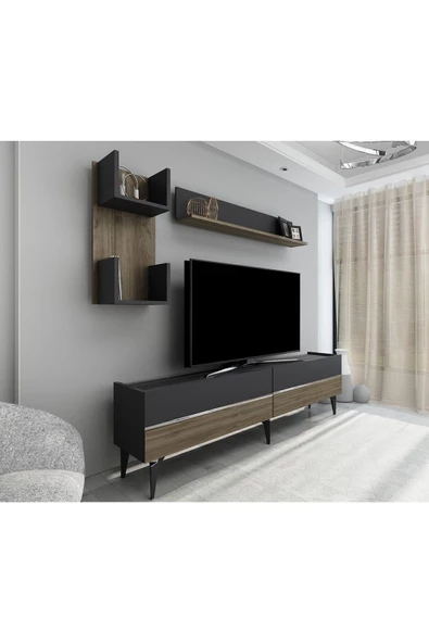DemonteHome  TEDYDH TV ÜNİTESİ TAKIMI ANTRASİT-CEVİZ-GÜMÜŞ - Resim 7