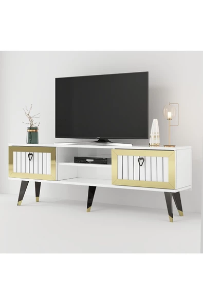 DemonteHome  LİDYADH TV STAND BEYAZ-ALTIN - 5