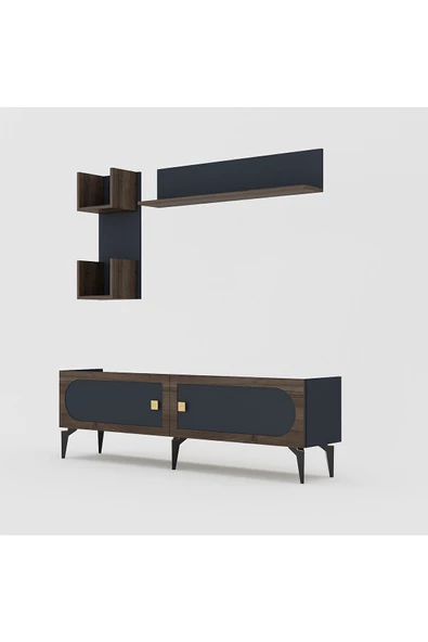 DemonteHome  OWENDH TV ÜNİTESİ,KONSOL 2'Lİ SALON TAKIMI ANTRASİT-(CEVİZ DESEN) - Resim 7