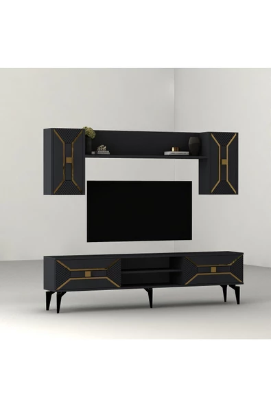 DemonteHome  Yumedi Tv Ünitesi Takımı Antrasit-Altın - 4