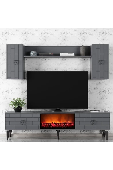 DemonteHome  VARNADH TV ÜNİTESİ ŞÖMİNELİ ANTRASİT
