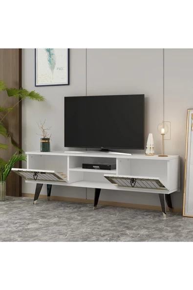 DemonteHome  LİDYADH TV STAND BEYAZ-ALTIN - 4