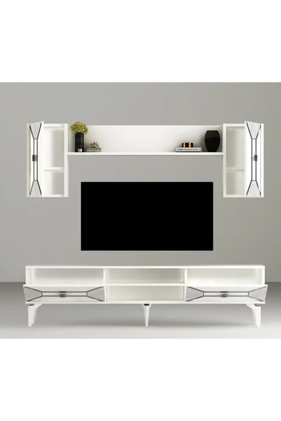 DemonteHome  Yumedidh Tv Ünitesi Takımı Beyaz Gümüş - 5