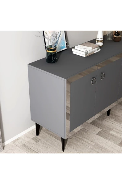 DemonteHome  Ponydh Lazer Pleksi Desenli Konsol Antrasit Gümüş - 5