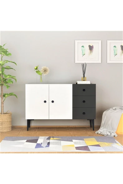 DemonteHome  AVATTARDH 3 KAPAKLI ,RAFLI KONSOL BEYAZ-ANTRASİT