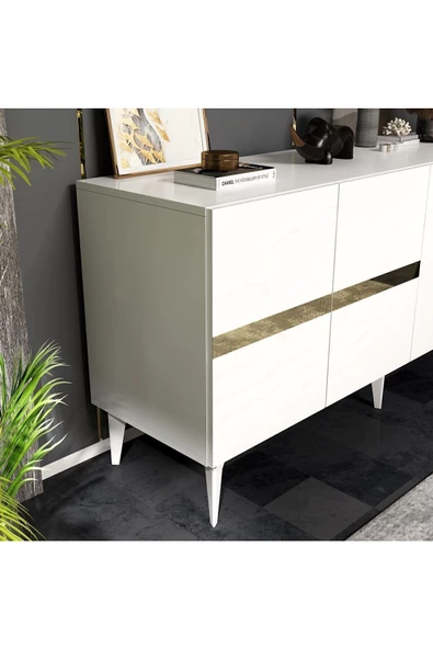 DemonteHome  Vaniadh Konsol 4 Kapaklı Beyaz Altın - 4