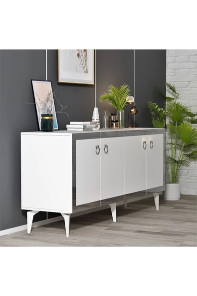 DemonteHome  Ponydh Lazer Pleksi Desenli Konsol Beyaz Gümüş - 3