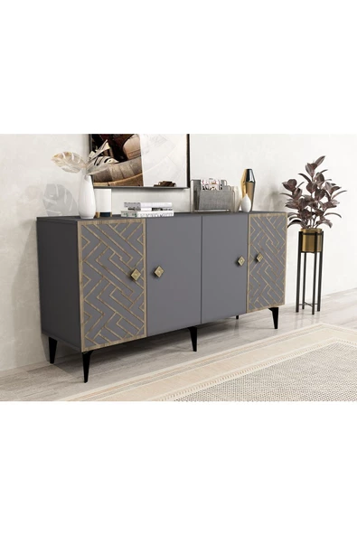 DemonteHome  FROWDH KONSOL 4 KAPAKLI ANTRASİT (CEVİZ DESEN) - 2