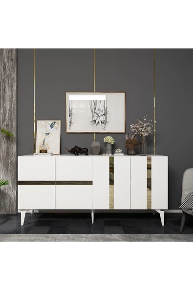 DemonteHome  Vaniadh Konsol 4 Kapaklı Beyaz Altın - 2